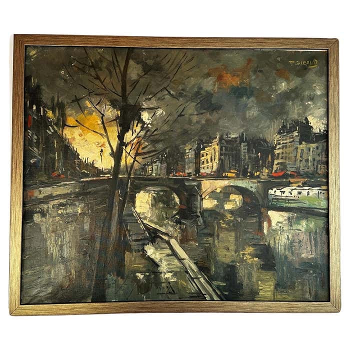Embankment of the Seine River Parisian Cityscape Oil Painting by Pierre Giraud (1 of 8)
