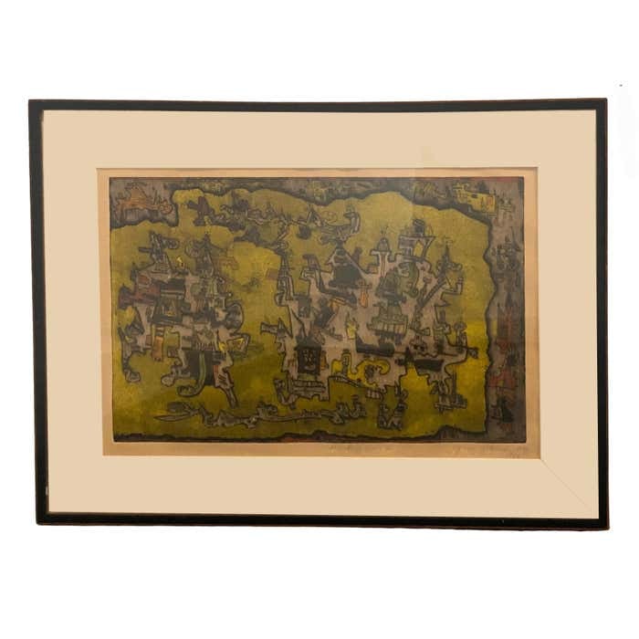 HUNTING SCENE II Lithograph by Ynez Johnston: Title: "HUNTING SCENE II" Lithograph by Ynez Johnston Description: "Hunting Scene II," a lithograph by American artist Ynez Johnston created in 1964, is part of a series published by the International
