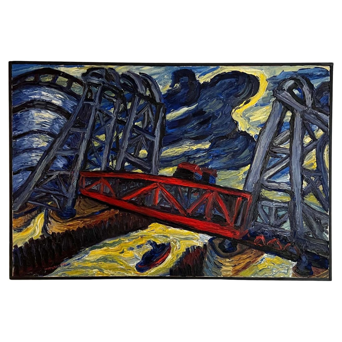 Iron Bridge Oil Painting on Canvas 1989 by Paul Weingarten (1 of 10)