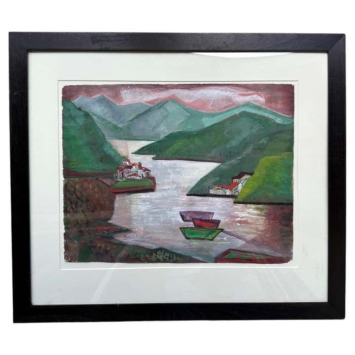 Lake by the Mountains Watercolor American Modern Landscape by Edna Stoddart (1 of 6)