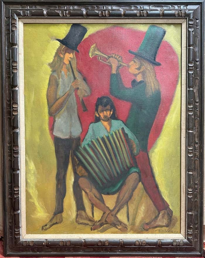 Three Musicians Midcentury Oil Painting by Maurice Saint-Lou (1 of 5)