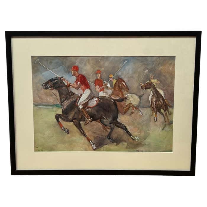 A Polo Match, Framed Watercolour by John W. Dunn- 1932 (1 of 9)