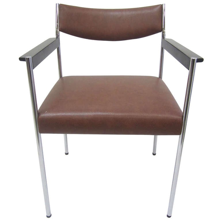 Chrome and Brown French Office Desk Chair 1970s (1 of 7)