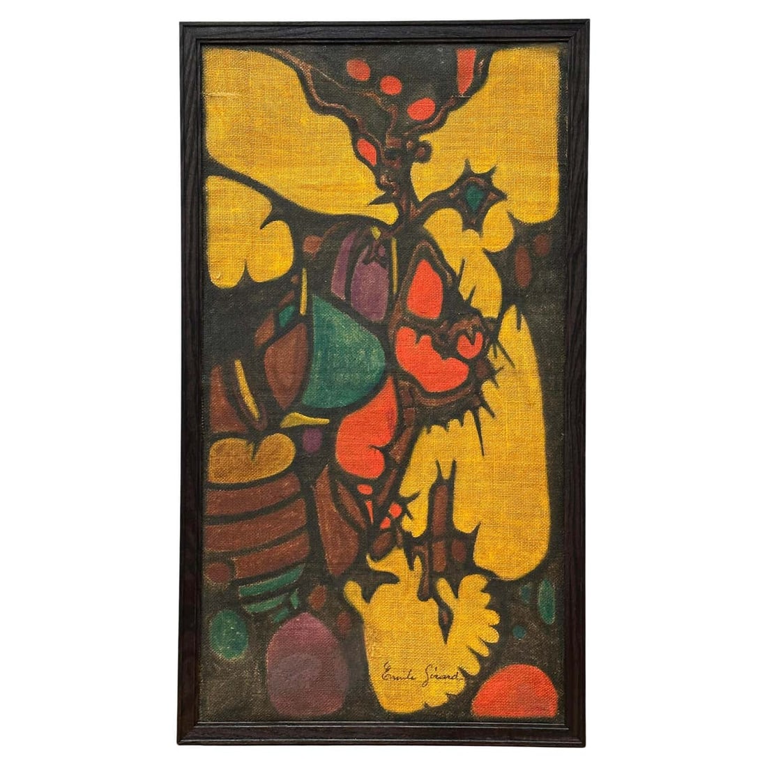 Colourful Abstract Gouache on Burlap by French Painter Emile Gerard (1 of 6)