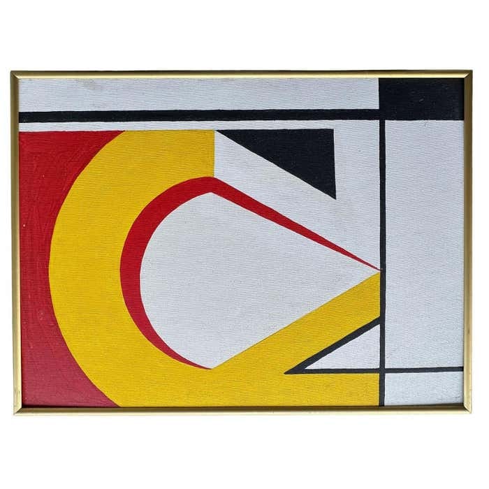 Geometric Yellow and Red Acrylic Abstract in the style of Roy Lichtenstein (1 of 5)