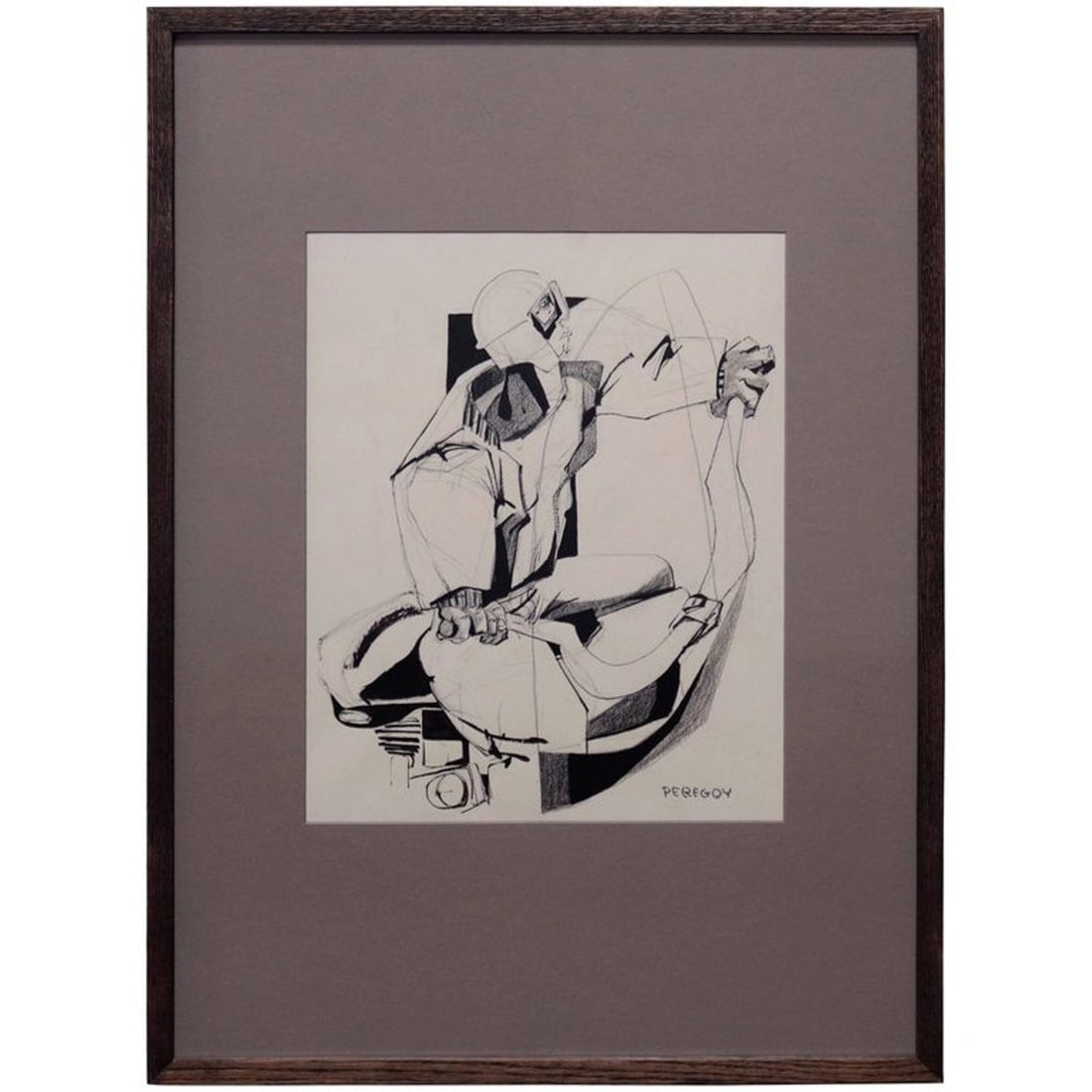 Mixed-Media Drawing of a Motorcyclist by Walter Peregoy (1 of 9)