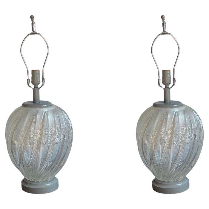Pair of Curved Hand Blown Murano Glass Lamps (1 of 7)
