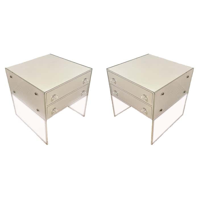 Pair of White Formica and Lucite Side Tables (1 of 5)
