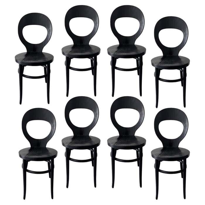 Set of 8 Mouette (Seagull) Baumann France Dining Chairs - Satin Black Finish (1 of 7)