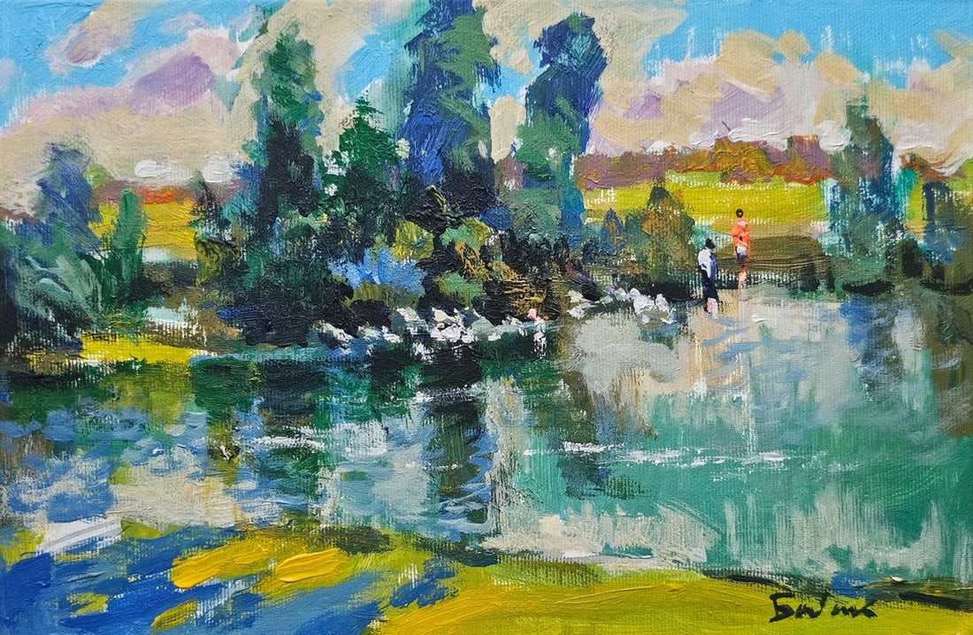 Title: Acrylic painting pond Vyacheslav Petrovich Babac Description: 483BA Painter: Vyacheslav (1 of 10)