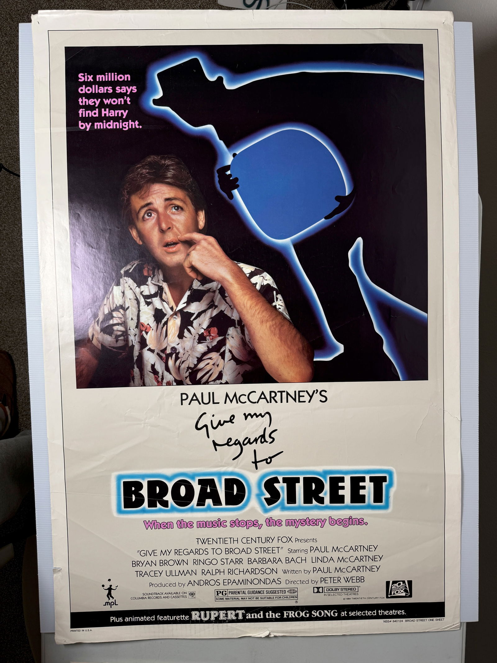 PAUL MCCARTNEY GIVE MY REGARDS TO BROAD STREET ONE-SHEET: Title: PAUL MCCARTNEY GIVE MY REGARDS TO BROAD STREET ONE-SHEET Description: PAUL MCCARTNEY GIVE MY REGARDS TO BROAD STREET ONE-SHEET MOVIE POSTER. JUST OVER 24 X 36. Give My Regards to Broad Street i