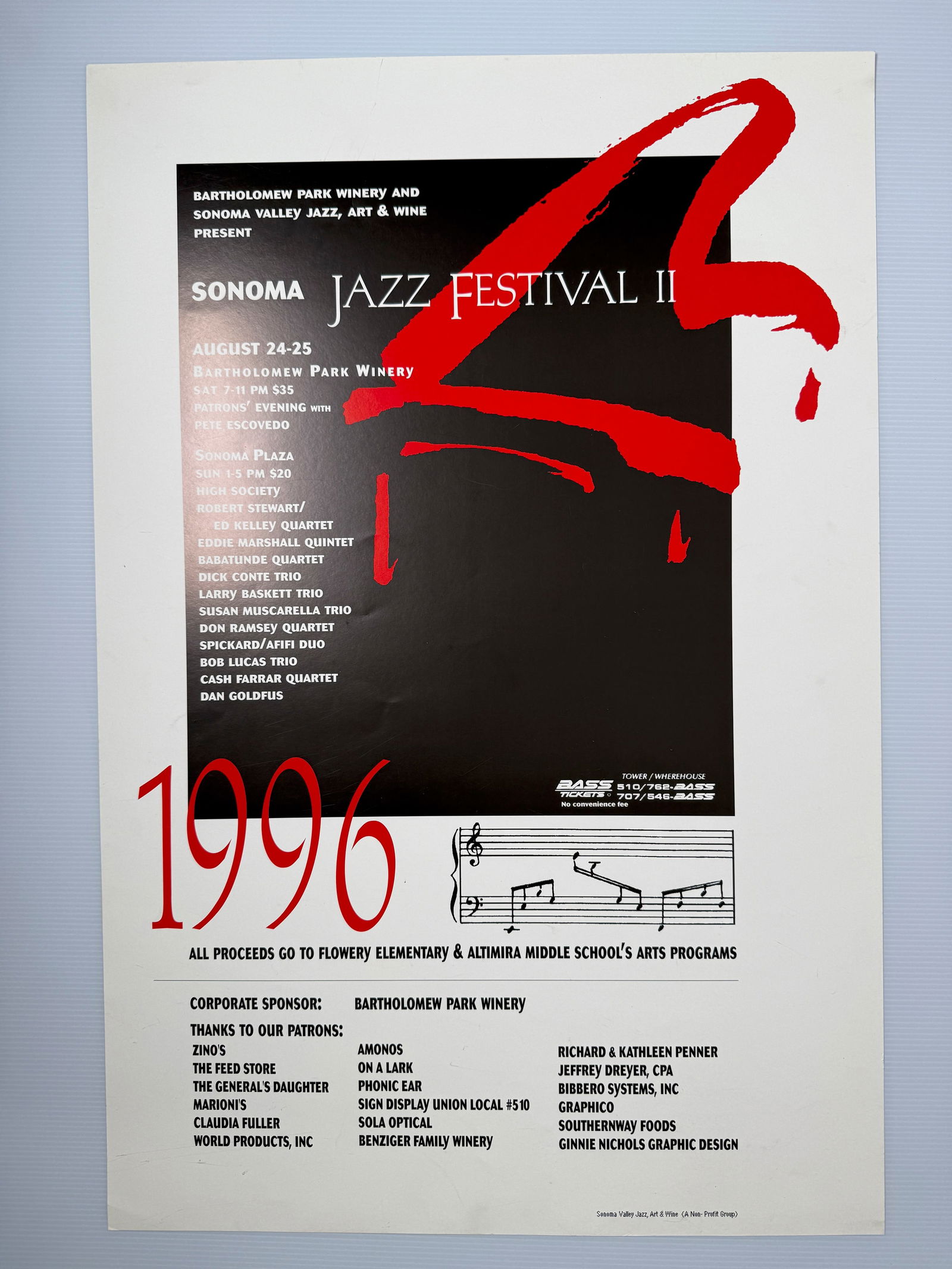 1996 SANOMA JAZZ FESTIVAL II: Title: 1996 SANOMA JAZZ FESTIVAL II Description: 1996 SANOMA JAZZ FESTIVAL II. ABOUT 11 X 17 Reserve: $5.00 Shipping: Domestic: Flat-rate of $12.00 to anywhere within the contiguous U.S. International