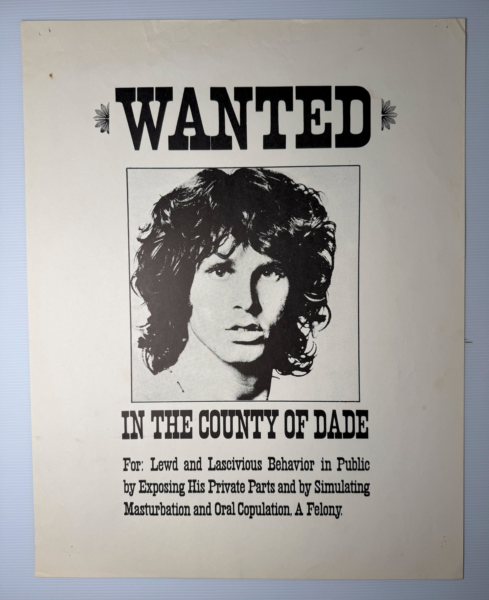 JIM MORRISON WANTED POSTER: Title: JIM MORRISON WANTED POSTER Description: JIM MORRISON WANTED POSTER. ABOUT 20 X 24 Reserve: $5.00 Shipping: Domestic: Flat-rate of $12.00 to anywhere within the contiguous U.S. International: Fo