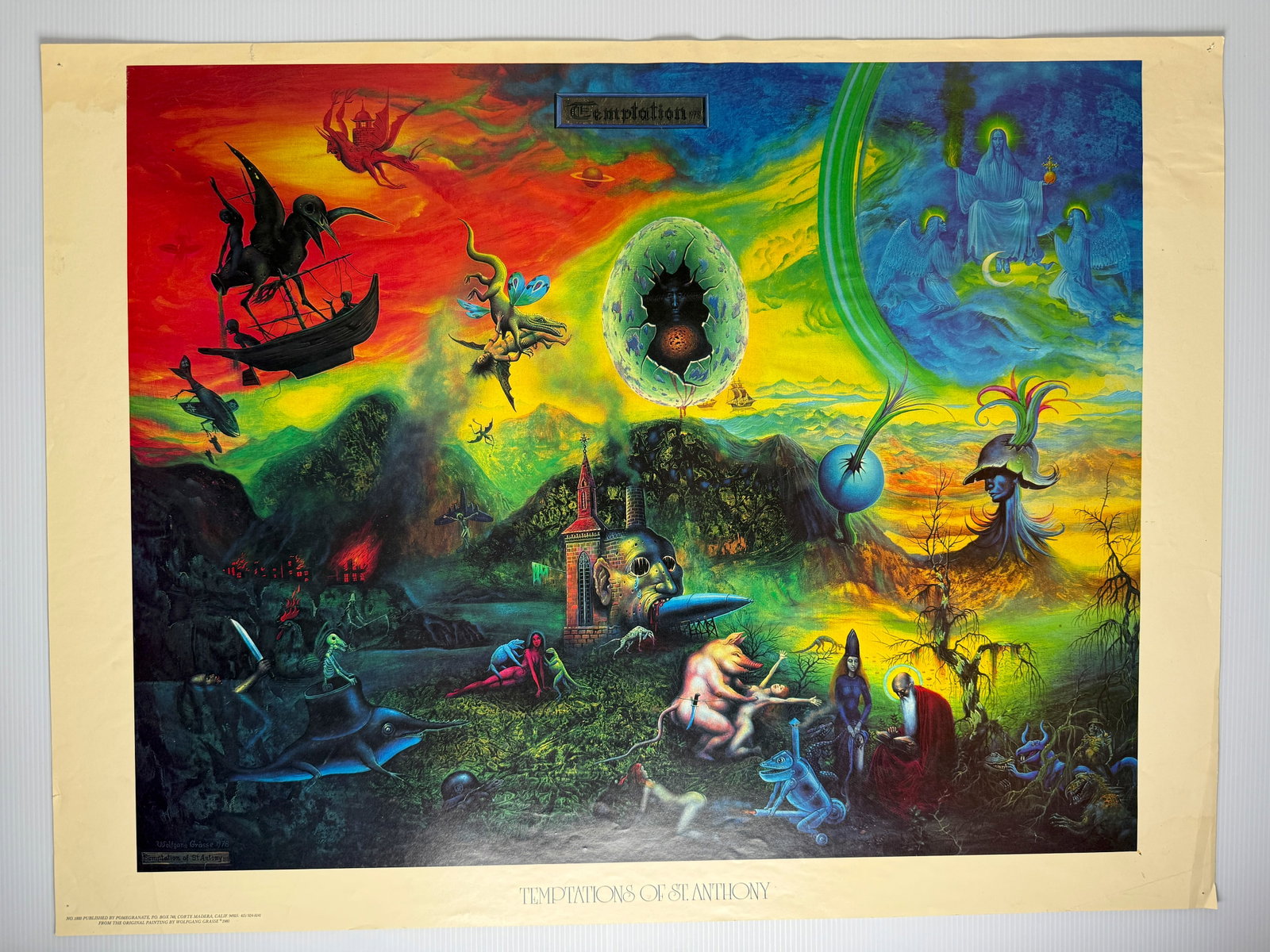 TEMPTATIONS OF ST. ANTHONY BY WOLFGANG GRASSE 1978: Title: TEMPTATIONS OF ST. ANTHONY BY WOLFGANG GRASSE 1978 Description: TEMPTATIONS OF ST. ANTHONY BY WOLFGANG GRASSE 1978. JUST UNDER 24 X 36. Reserve: $10.00 Shipping: Domestic: Flat-rate of $12.00 t