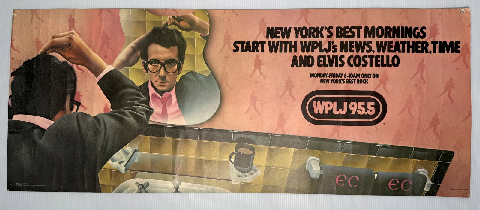 WPLJ NEW YORK RADIO PROMO FEATURING ELVIS COSTELLO - BUS SIDE: Title: WPLJ NEW YORK RADIO PROMO FEATURING ELVIS COSTELLO - BUS SIDE Description: WPLJ NEW YORK RADIO PROMO FEATURING ELVIS COSTELLO. ILLUSTRATION. BUS INSIDE ADVERTISING ABOUT 12 X 30. ILLUSTRATION B