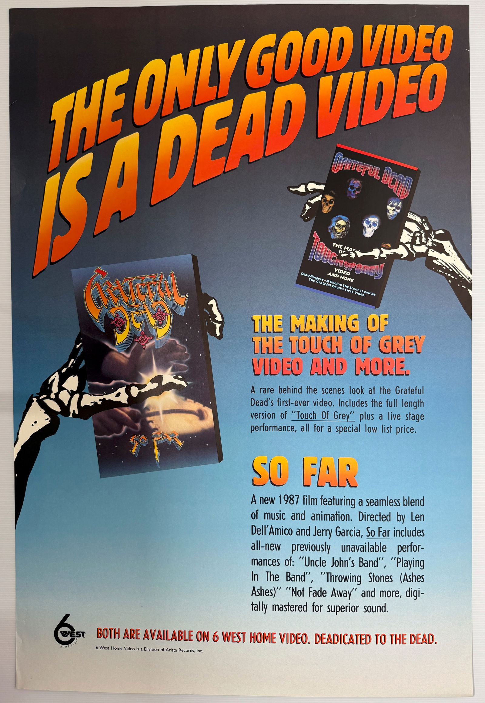 GRATEFUL DEAD VIDEO PROMO POSTER (1 of 1)
