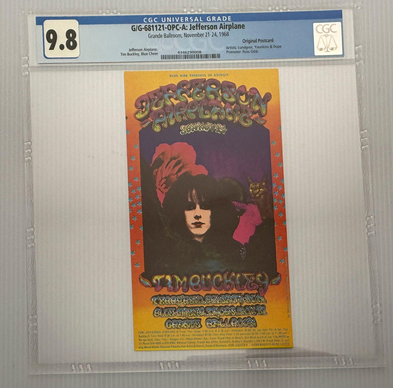 JEFFERSON AIRPLANE GRANDE BALLROOM GRADED 9.8 - THE HIGHEST CARD GRADED ! (1 of 2)