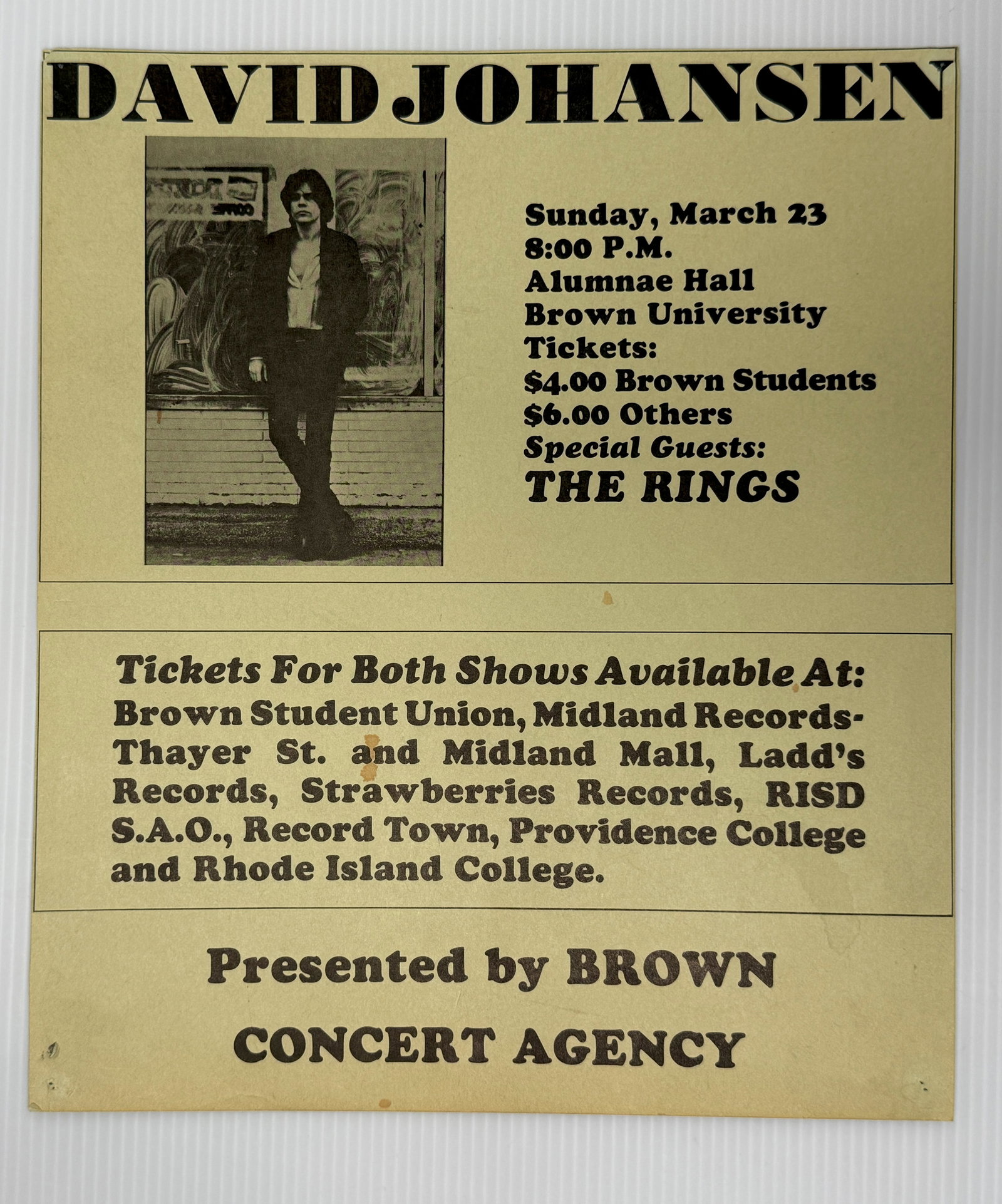 NEW YORK DOLLS DAVIDJOHANSEN HANDBILL: Title: NEW YORK DOLLS DAVIDJOHANSEN HANDBILL Description: NEW YORK DOLLS DAVIDJOHANSEN HANDBILL ABOUT 1971 TIME PERIOD. David Roger Johansen (January 9, 1950 - February 28, 2025) was an American singe