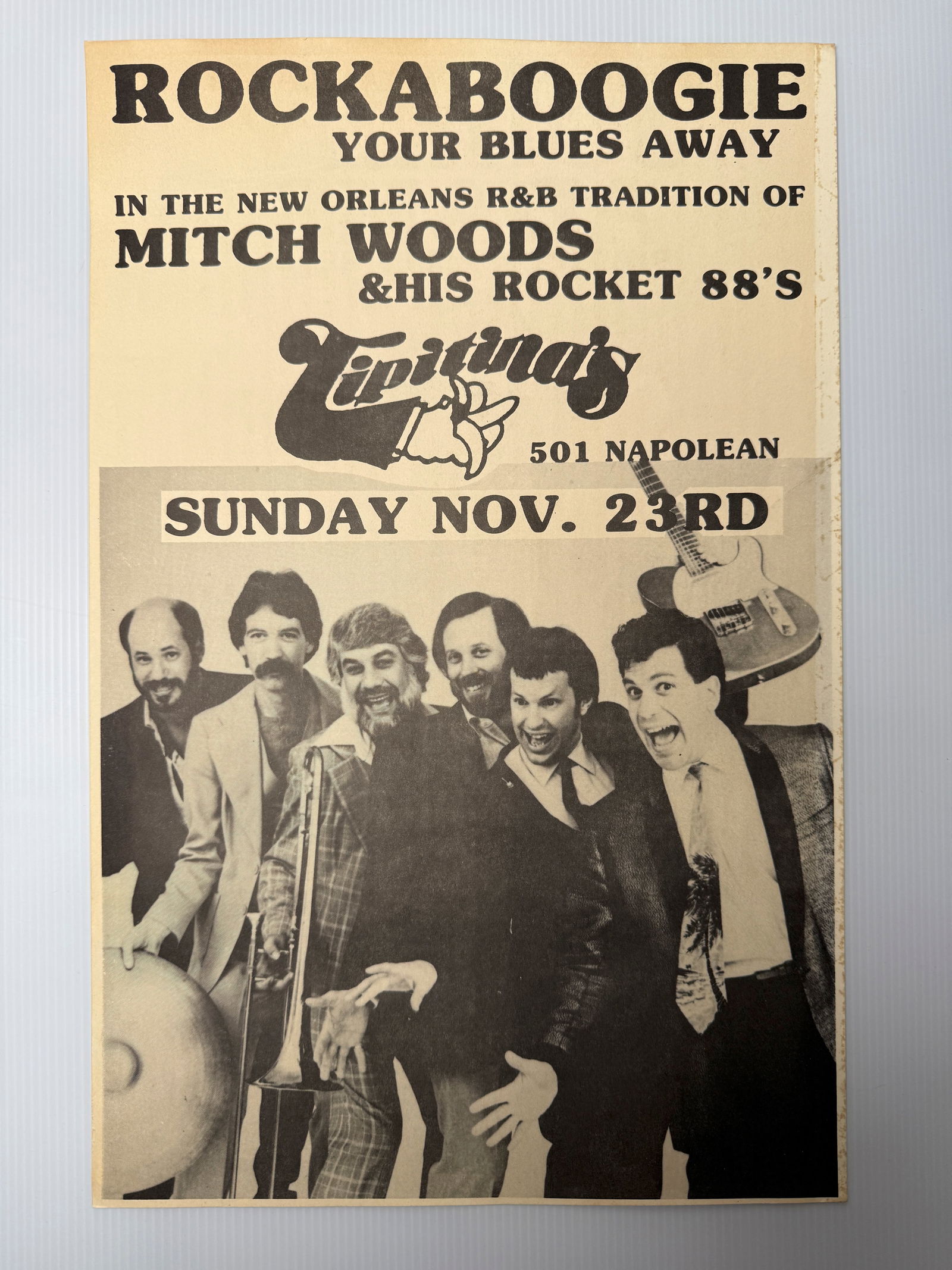 DOUBLE SIDED HANDBILL MITCH WOODS AT TIPITINA'S IN NEW ORLEANS: Title: DOUBLE SIDED HANDBILL MITCH WOODS AT TIPITINA'S IN NEW ORLEANS Description: MITCH WOODS AT TIPITINA'S IN NEW ORLEANS. HANDBILL. Rustic, black-and-white tiled warehouse space & landmark since '7