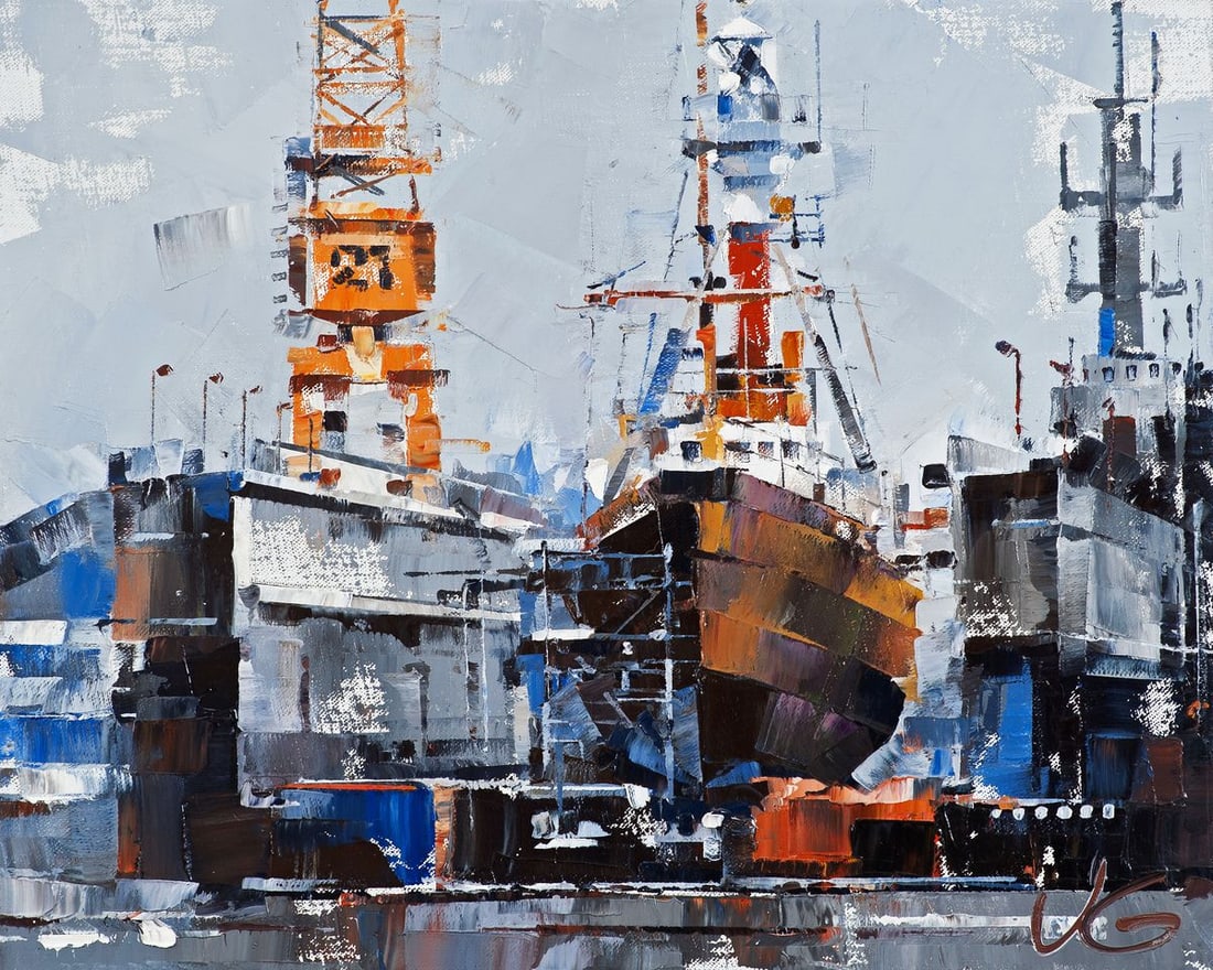 Oil painting Lighthouse ship Amrumbank Volodymyr Gluhomanyuk (1 of 7)