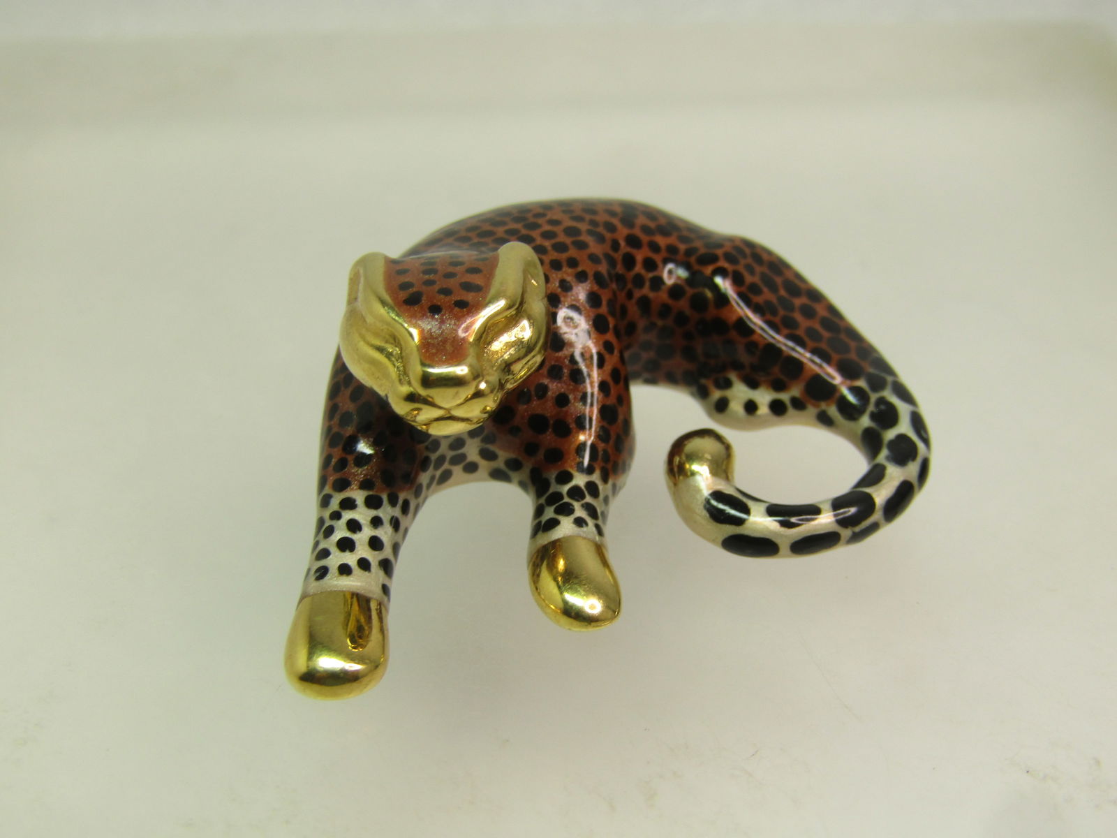 Vintage 14kt Enameled Leopard /Cheetah Slide Pendant, Signed SLC, 1990's (1 of 9)