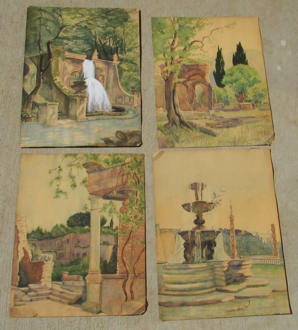 PIERRE VIGNAL (Attributed to) Group of Four European Landscape watercolors (1 of 5)