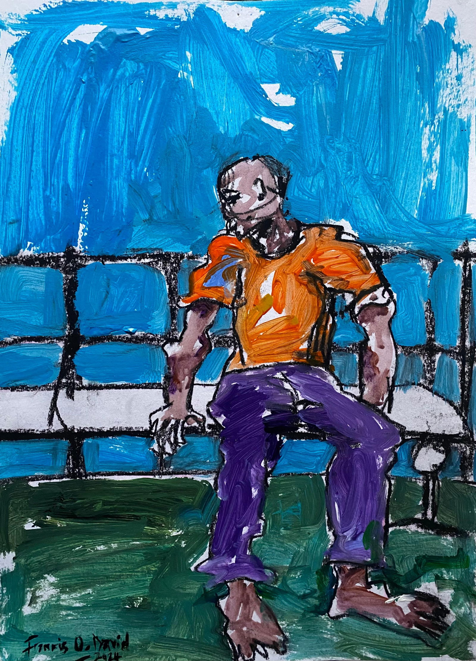 Oshorenoya David Francis, In My Dream - 21st Century, Contemporary, Expressionist, Modern, Mental: Creator: Oshorenoya David Francis (1995, Nigerian) Creation Year: 2024 Dimensions: Height: 18.1 in (45.98 cm)Width: 11.7 in (29.72 cm)Depth: 1 in (2.54 cm) Medium: Paper,Charcoal,Acrylic Movement & St