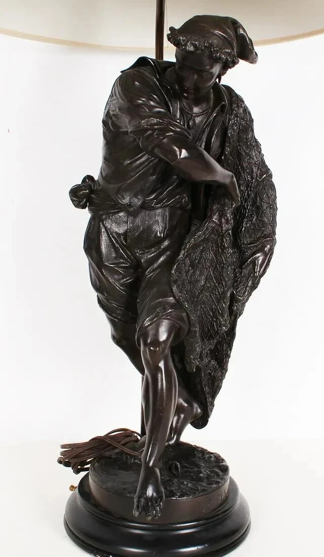 Joseph Charles De Blezer (fl1860-1885) Fisherman Cast Spelter Made into a Lamp (1 of 10)