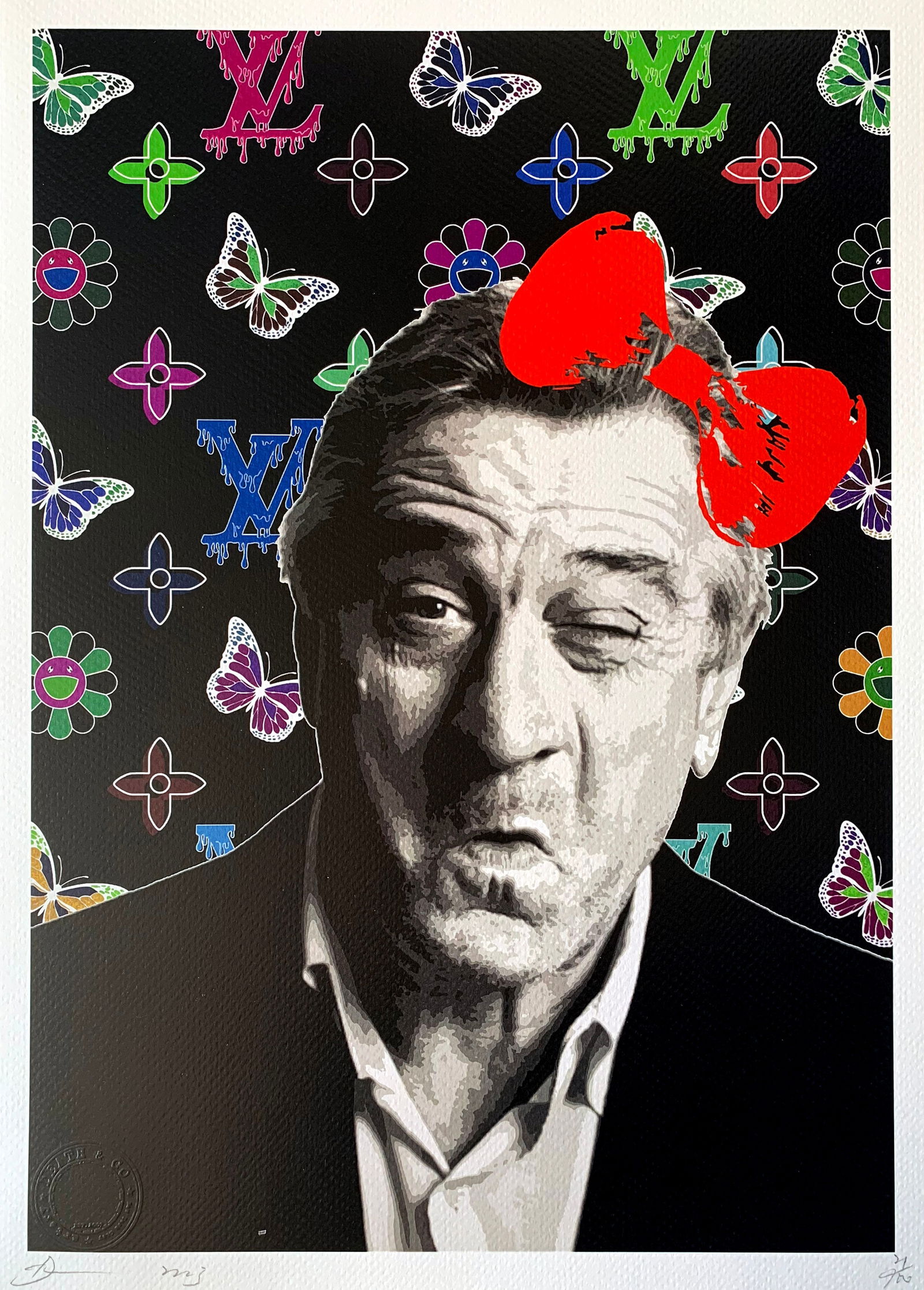 Death NYC Robert De Niro Louis Vuitton: Title:Death NYC Robert De Niro Louis Vuitton Date/Period:21st Century Materials:Giclee on Fine art 300 gsm paper Size:17 3/4 x 12 1/2 inches Description:Artist: Death NYC, limited edition giclee on pa