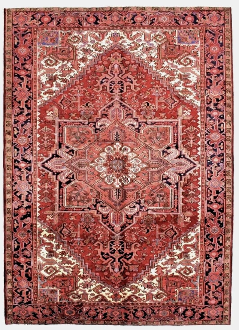 Hand-Knotted Persian Heriz Geometric Tribal Wool Oriental Area Rug Carpet 8'6" x 11'9" (1 of 9)