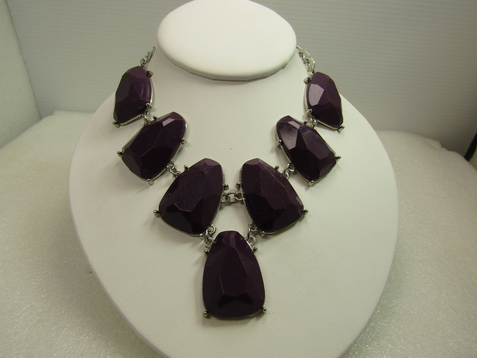 Purple Bib Chunky Necklace, Silver Tone, 19"-22", 1990's/After (1 of 7)
