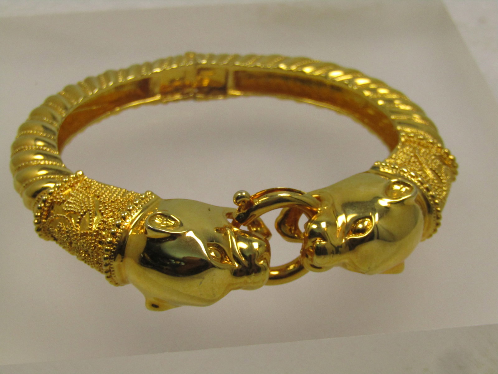 Vintage Panther Head Hinged Bangle Bracelet, Joan Rivers 1990, 6.75" (1 of 6)