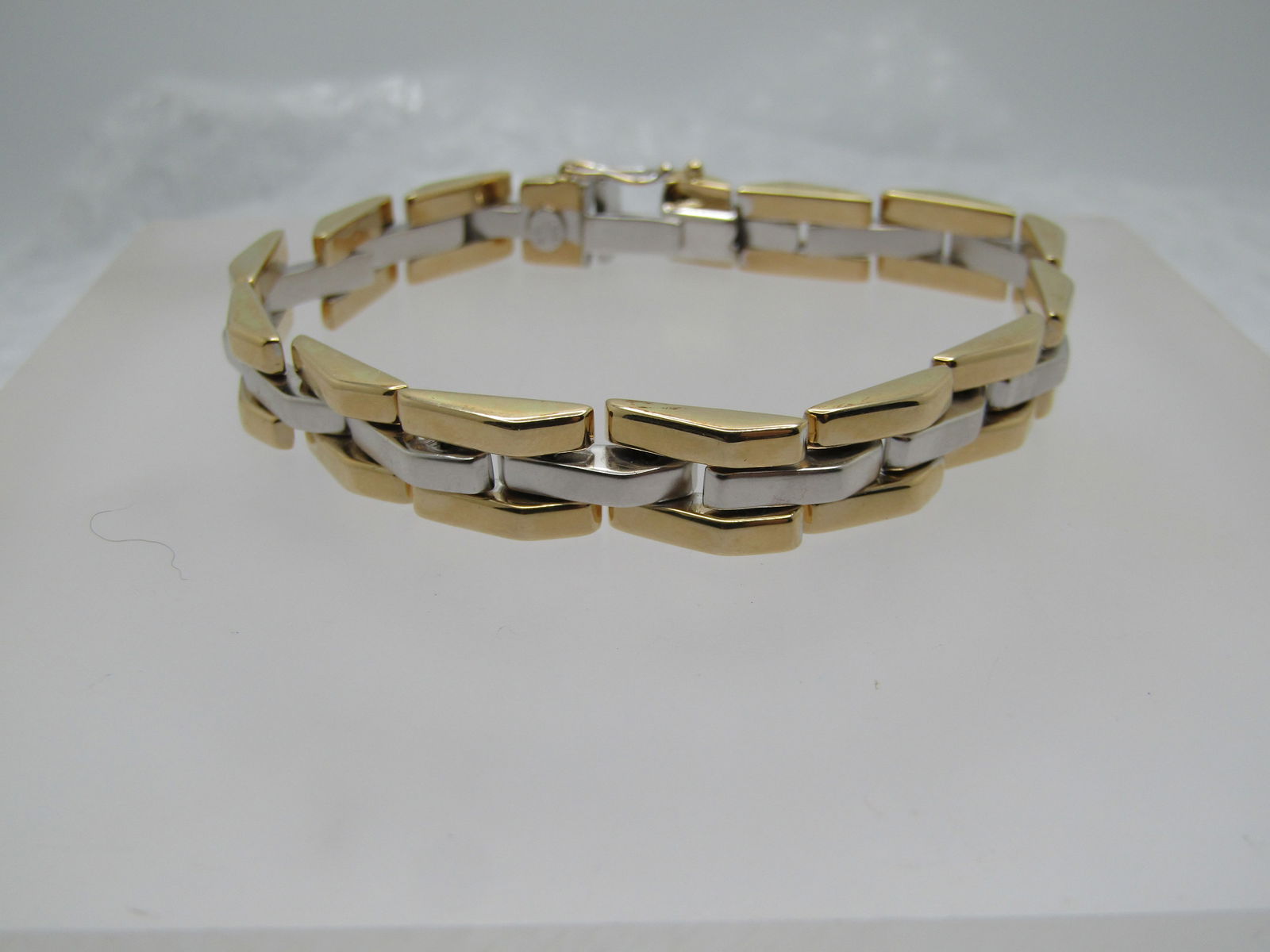 Vintage 14kt Angled Link Bracelet, Signed SAK, 7.5" 8.5mm (1 of 6)
