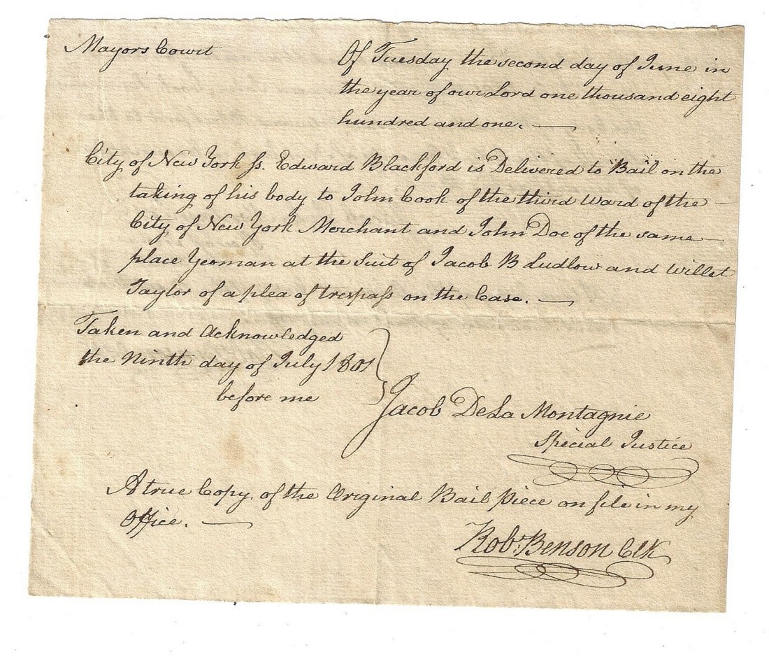 1801 New York Mayors Court Manuscript Bail (1 of 2)