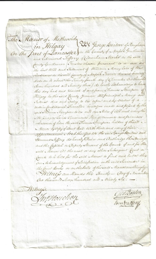 1796 English Manuscript Satisfaction (1 of 2)