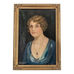 Large 1920s French Woman Portrait Oil Painting