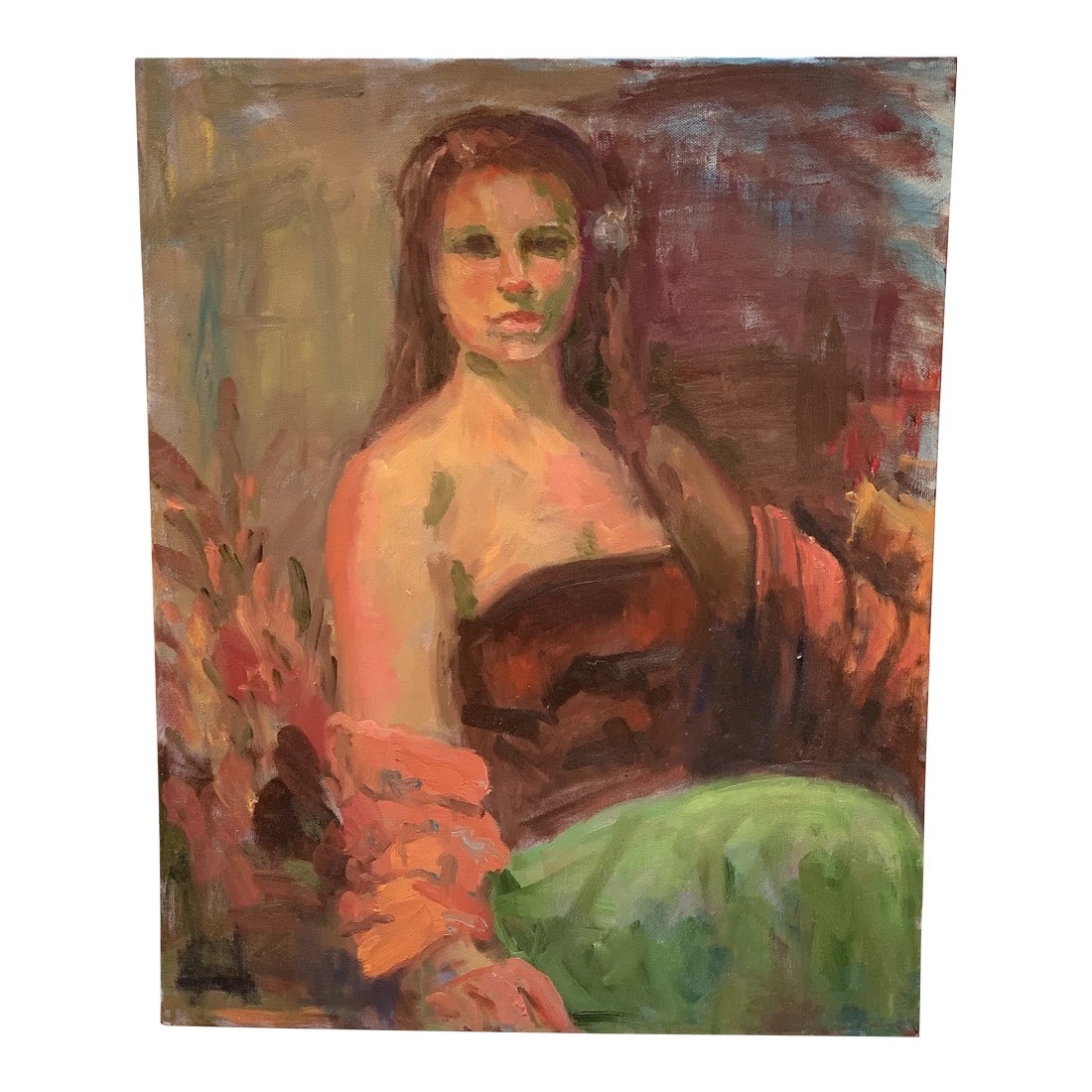 Vintage Original Canvas Portrait Painting of a Red Headed Woman (1 of 9)