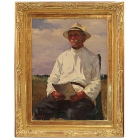 1950s Vintage "Ales Petrovich the Agronomist" Oil on Canvas Portrait Painting