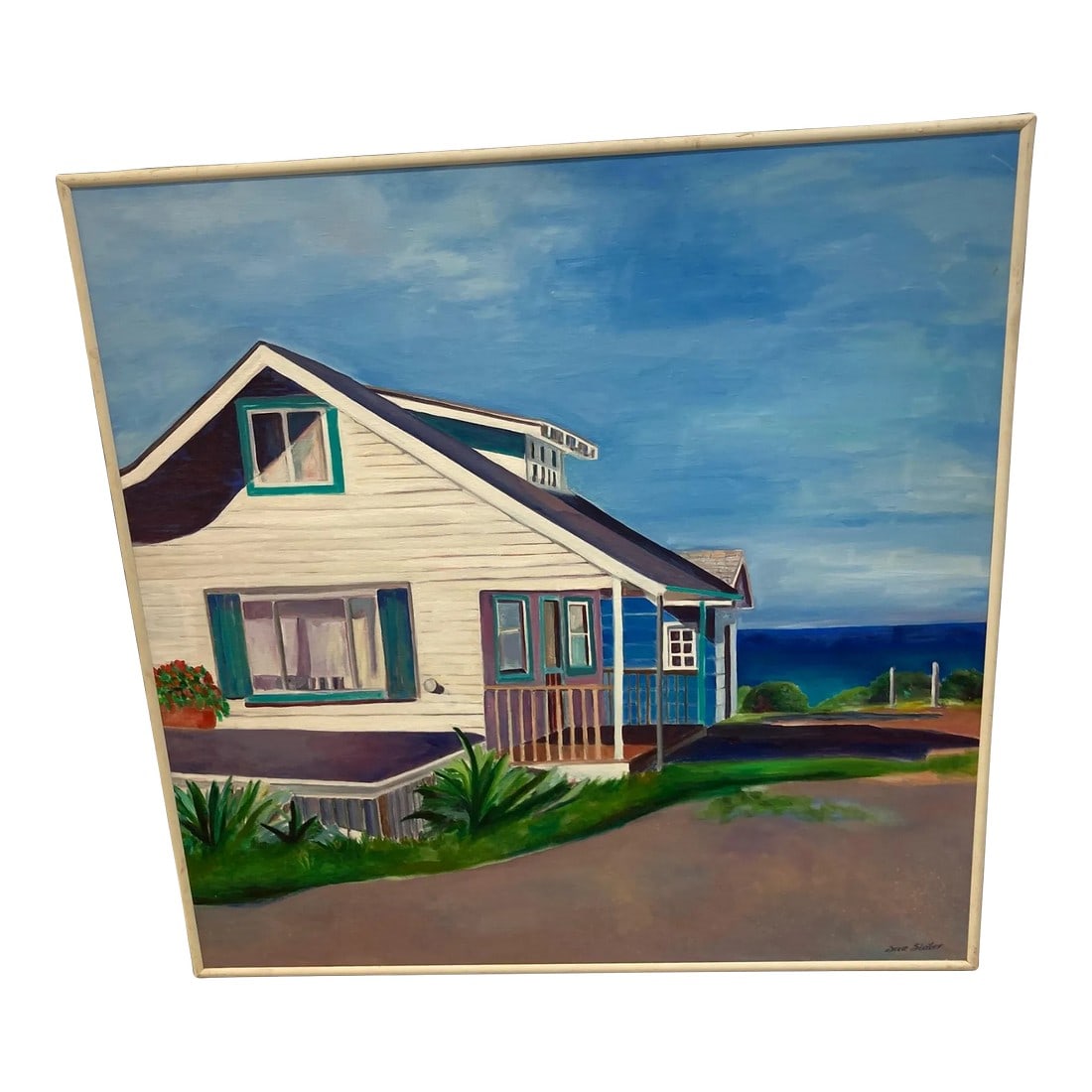 Sue Slater Realist Beach Cottage Painting, Framed (1 of 9)