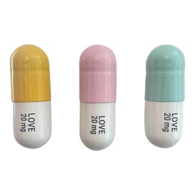 20 Mg Love Pill Combo (Mint Green, Yellow and Light Pink) - Set of 3 Pop Art Sculptures by Tal Nehor