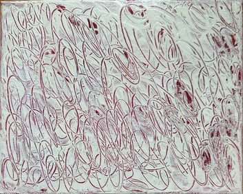 Erin Simon Original Abstract Painting "Twist" (In White and Red) Canvas