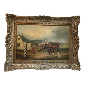 Antique "Landsdown" Equestrian Figurative Oil Painting, Framed