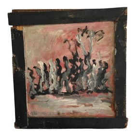 Purvis Young 1990's Abstract Figural Painting on Board and Handmade Frame