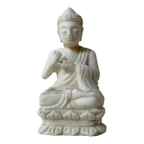 Antique Hand Carved Alabaster Buddha - A Venerable Effigy of Timeless Wisdom
