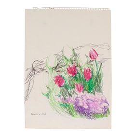 Patch of Tulips 20th Century Pastel on Paper