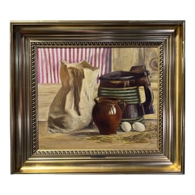 1898 Scandinavian Artist F. Sjostedt Antique Oil Painting on Canvas, Still Life