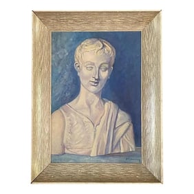 Vintage Neoclassical Style Monochrome Bust Portrait Painting