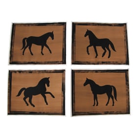 Set/4 Horses Abstract Minimalist English Traditional Tan Black Original Paintings by Cleo Plowden