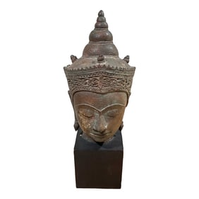 Thai Bronze Crowned Buddha Head, Ayutthaya Period, 17th C, Thailand
