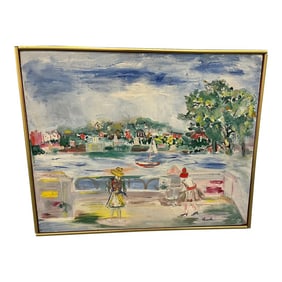 Vintage Modern Expressionist Colorful Painting of a Park Scene